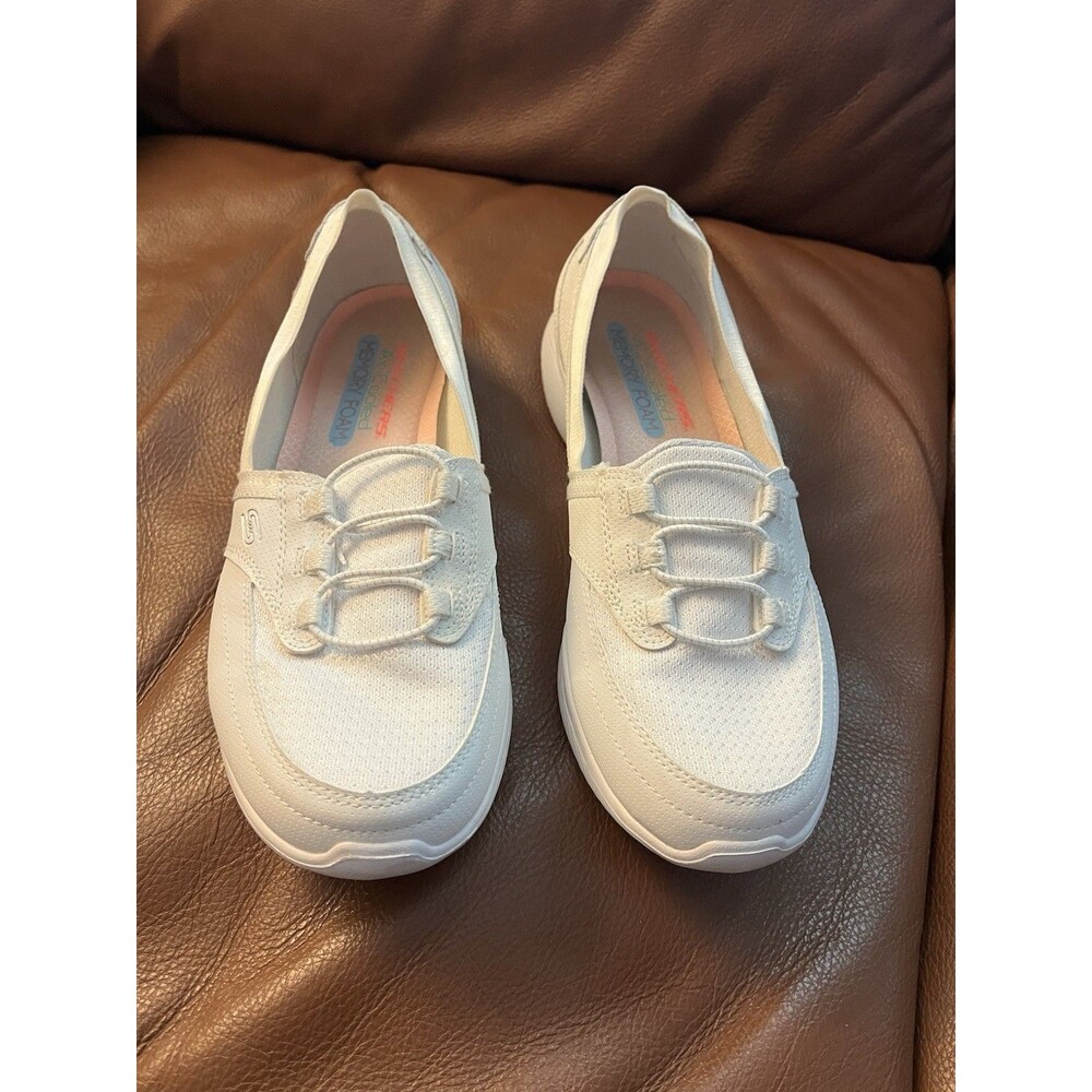 SKECHERS Air-Cooled Memory Foam Women's Slip-On Mesh Cushioned Sneakers White